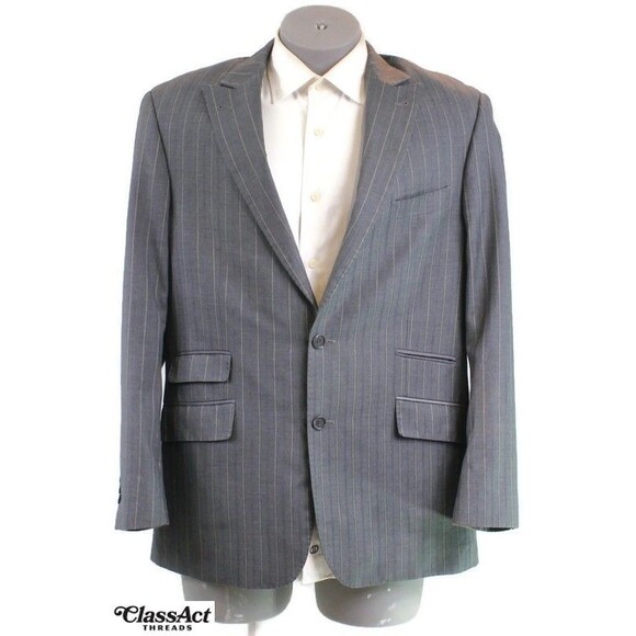 Mecca 2 Piece Suit Mens Gray Striped Peak 2 Button 42R Pleated Fronts 38" Waist - Picture 3 of 13